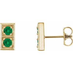 14K Yellow Gold Natural Emerald Two-Stone Earrings