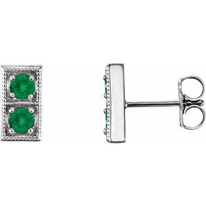 14K White Gold Natural Emerald Two-Stone Earrings