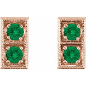 14K Rose Gold Natural Emerald Two-Stone Earrings – image 2