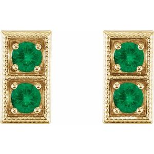 14K Yellow Gold Natural Emerald Two-Stone Earrings – image 2