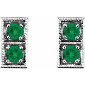 Platinum Natural Emerald Two-Stone Earrings – image 2