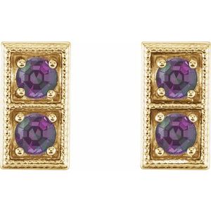 14K Yellow Gold Lab-Grown Alexandrite Two-Stone Earrings