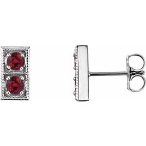 14K White Gold Natural Ruby Two-Stone Earrings