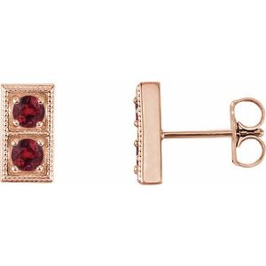 14K Rose Gold Natural Ruby Two-Stone Earrings