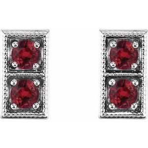 14K White Gold Natural Ruby Two-Stone Earrings – image 2