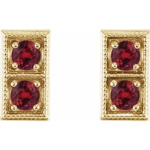 14K Yellow Gold Lab-Grown Ruby Two-Stone Earrings – image 2