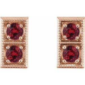 14K Rose Gold Natural Ruby Two-Stone Earrings