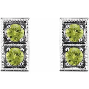 14K White Gold Natural Peridot Two-Stone Earrings – image 2