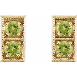 14K Yellow Gold Natural Peridot Two-Stone Earrings