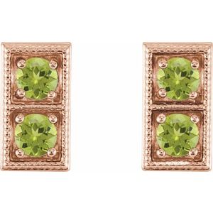 14K Rose Gold Natural Peridot Two-Stone Earrings – image 2