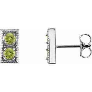 14K White Gold Natural Peridot Two-Stone Earrings