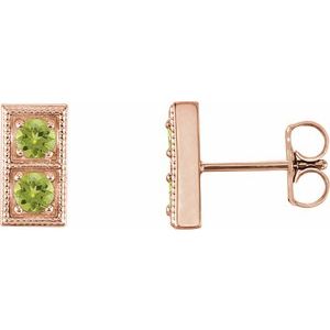 14K Rose Gold Natural Peridot Two-Stone Earrings