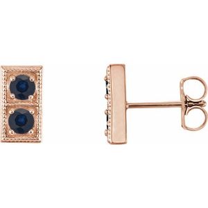 14K Rose Gold Natural Blue Sapphire Two-Stone Earrings