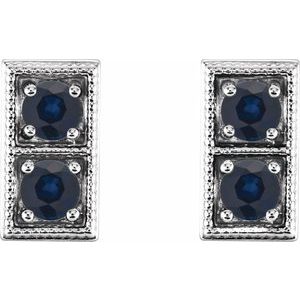 14K White Gold Natural Blue Sapphire Two-Stone Earrings – image 2