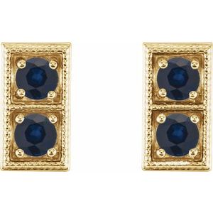 14K Yellow Gold Natural Blue Sapphire Two-Stone Earrings