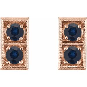 14K Rose Gold Natural Blue Sapphire Two-Stone Earrings