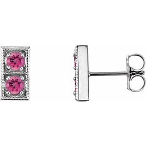 14K White Gold Natural Pink Tourmaline Two-Stone Earrings