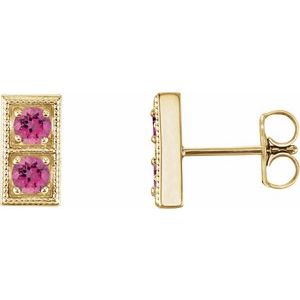 14K Yellow Gold Natural Pink Tourmaline Two-Stone Earrings