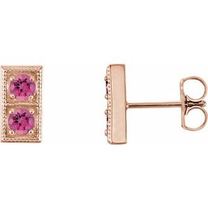 14K Rose Gold Natural Pink Tourmaline Two-Stone Earrings