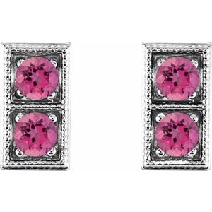 Platinum Natural Pink Tourmaline Two-Stone Earrings – image 2