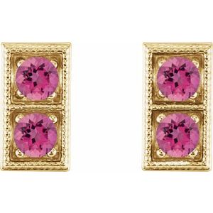 14K Yellow Gold Natural Pink Tourmaline Two-Stone Earrings – image 2