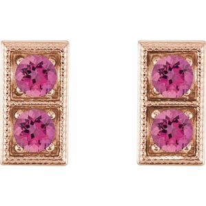14K Rose Gold Natural Pink Tourmaline Two-Stone Earrings – image 2