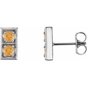 14K White Gold Natural Citrine Two-Stone Earrings