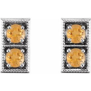 14K White Gold Natural Citrine Two-Stone Earrings – image 2