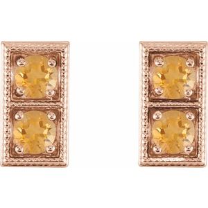 14K Rose Gold Natural Citrine Two-Stone Earrings – image 2