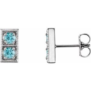 Platinum Natural Blue Zircon Two-Stone Earrings