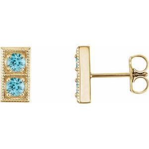 14K Yellow Gold Natural Blue Zircon Two-Stone Earrings