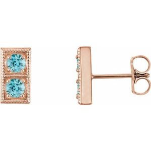 14K Rose Gold Natural Blue Zircon Two-Stone Earrings