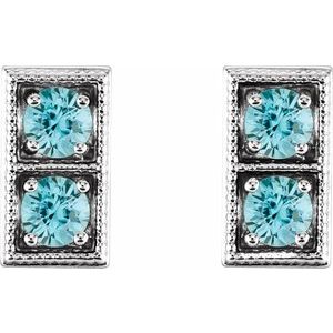 14K White Gold Natural Blue Zircon Two-Stone Earrings – image 2