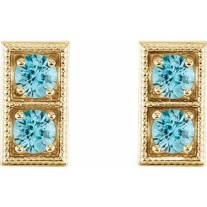 14K Yellow Gold Natural Blue Zircon Two-Stone Earrings