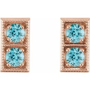14K Rose Gold Natural Blue Zircon Two-Stone Earrings