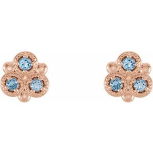 14K Rose Gold Natural Aquamarine Three-Stone Earrings – image 2