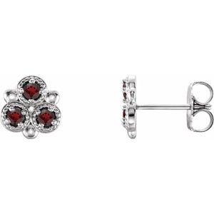 14K White Gold Natural Mozambique Garnet Three-Stone Earrings