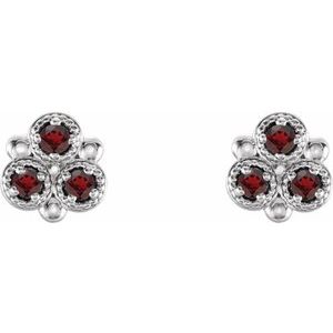 Platinum Natural Mozambique Garnet Three-Stone Earrings – image 2