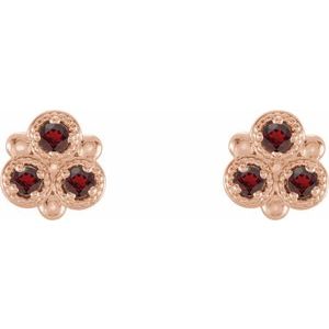 14K Rose Gold Natural Mozambique Garnet Three-Stone Earrings – image 2