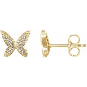 14K Yellow Gold .07 CTW Natural Diamond Butterfly Youth Earrings