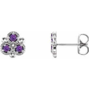 14K White Gold Natural Amethyst Three-Stone Earrings