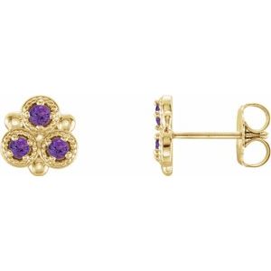 14K Yellow Gold Natural Amethyst Three-Stone Earrings