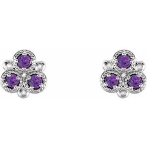 Platinum Natural Amethyst Three-Stone Earrings – image 2