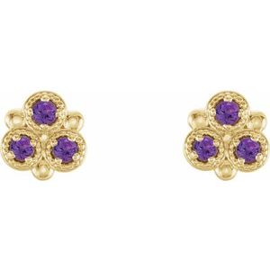 14K Yellow Gold Natural Amethyst Three-Stone Earrings – image 2