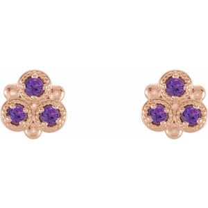 14K Rose Gold Natural Amethyst Three-Stone Earrings – image 2
