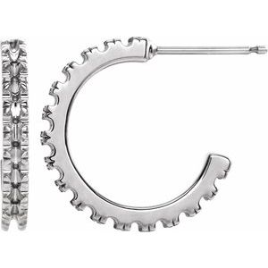 14K White Gold 1.7 mm Round French-Set 15 mm Huggie Hoop Earring Mounting