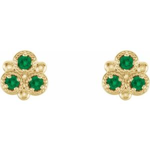 14K Yellow Gold Lab-Grown Emerald Three-Stone Earrings – image 2