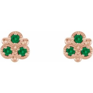 14K Rose Gold Natural Emerald Three-Stone Earrings – image 2