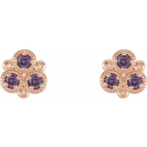 14K Rose Gold Natural Alexandrite Three-Stone Earrings – image 2