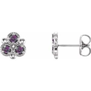 Platinum Natural Alexandrite Three-Stone Earrings